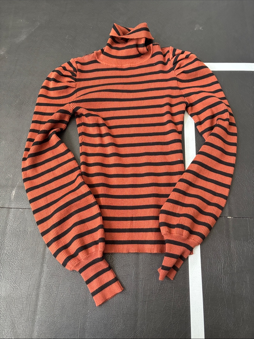 Fashion Nova Rust & Black Striped Turtleneck Sweater
